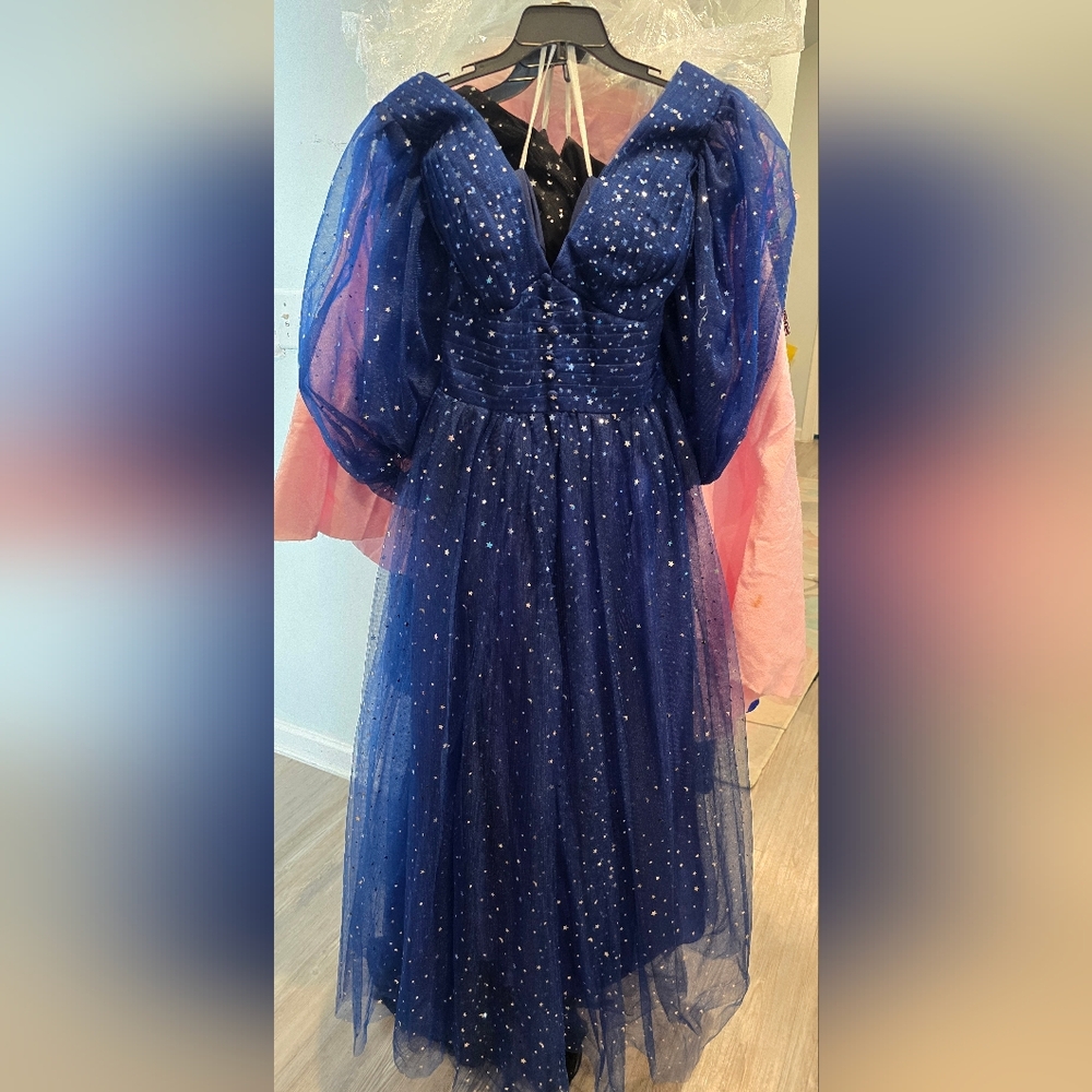 Elegant Blue Corset Back Dress with Sparkling Details